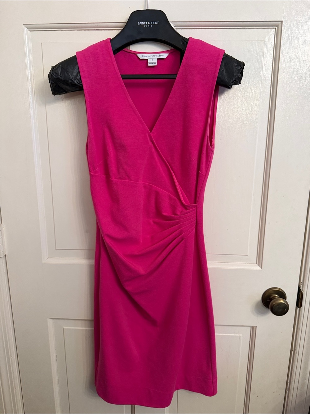 Diane von Furstenberg Sleeveless Draped V-Neck Dress - Hot Pink size 2